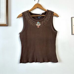 Y2K Cha Cha Vente Brown Beaded Tank Top